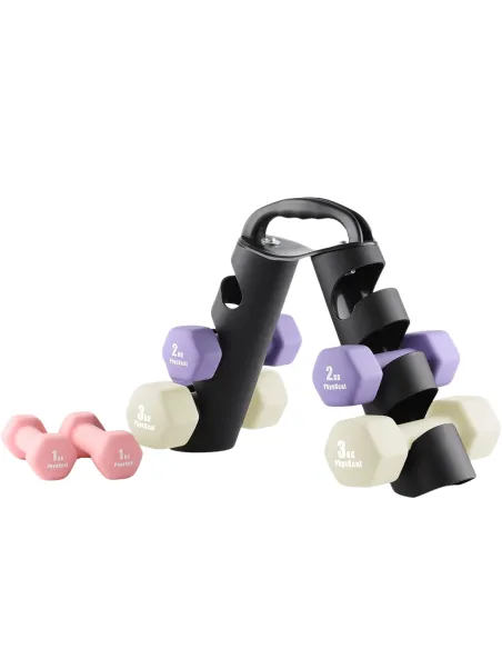 Hantle Ciężarki Zestaw 6 Hantli 12kg PhysKcal Ze Stojakiem Fitness Cardio